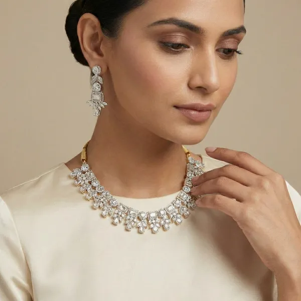 Silver_Brass_Necklace_And_Earring_Set_For_Women