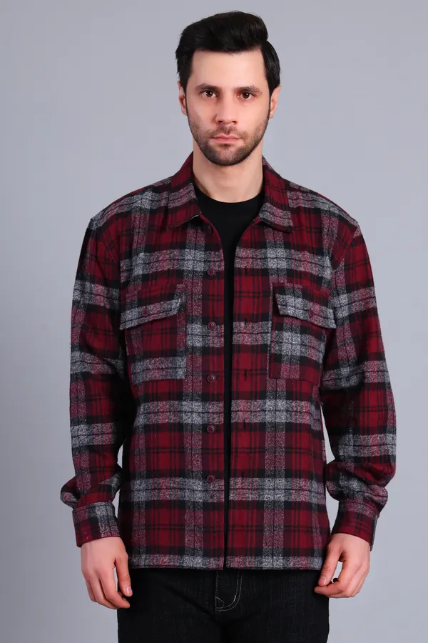 Maroon_Checkered_Cotton_Blend_Shacket_For_Men
