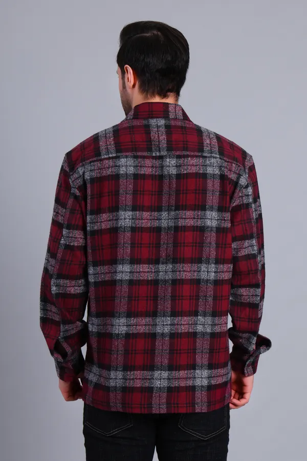 Maroon_Checkered_Cotton_Blend_Shacket_For_Men