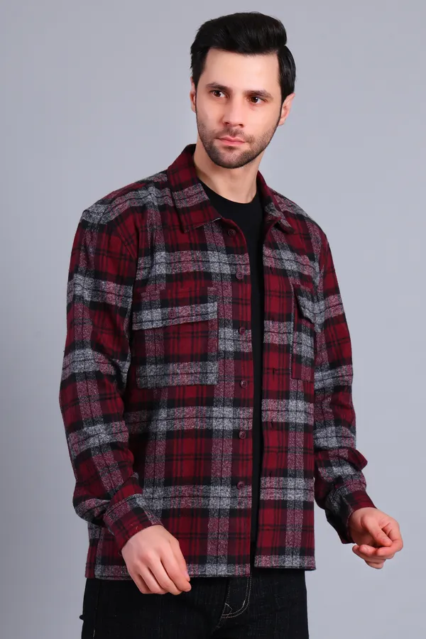 Maroon_Checkered_Cotton_Blend_Shacket_For_Men