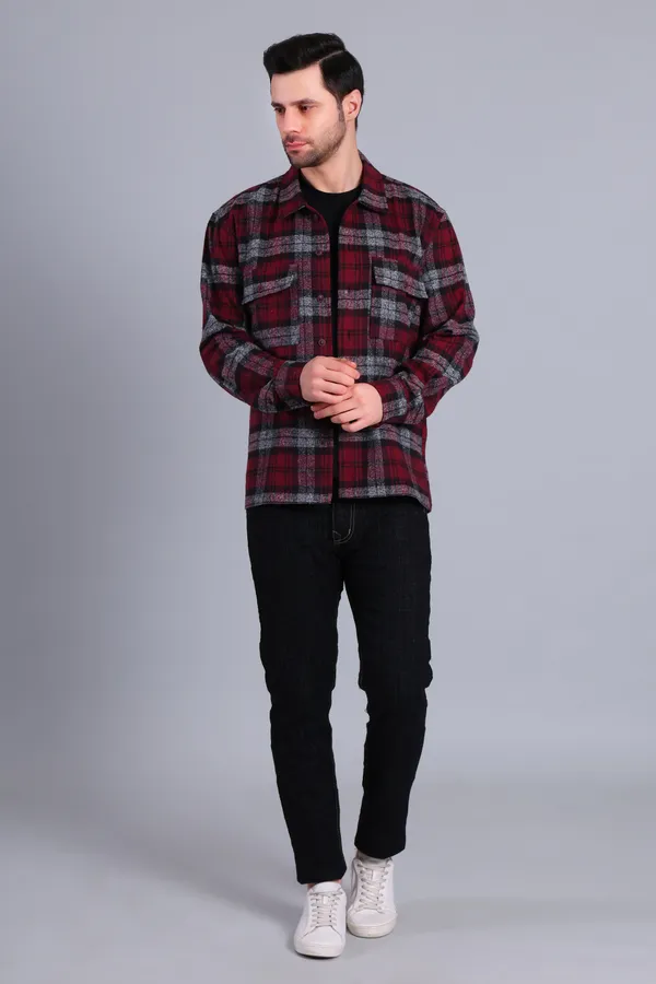 Maroon_Checkered_Cotton_Blend_Shacket_For_Men