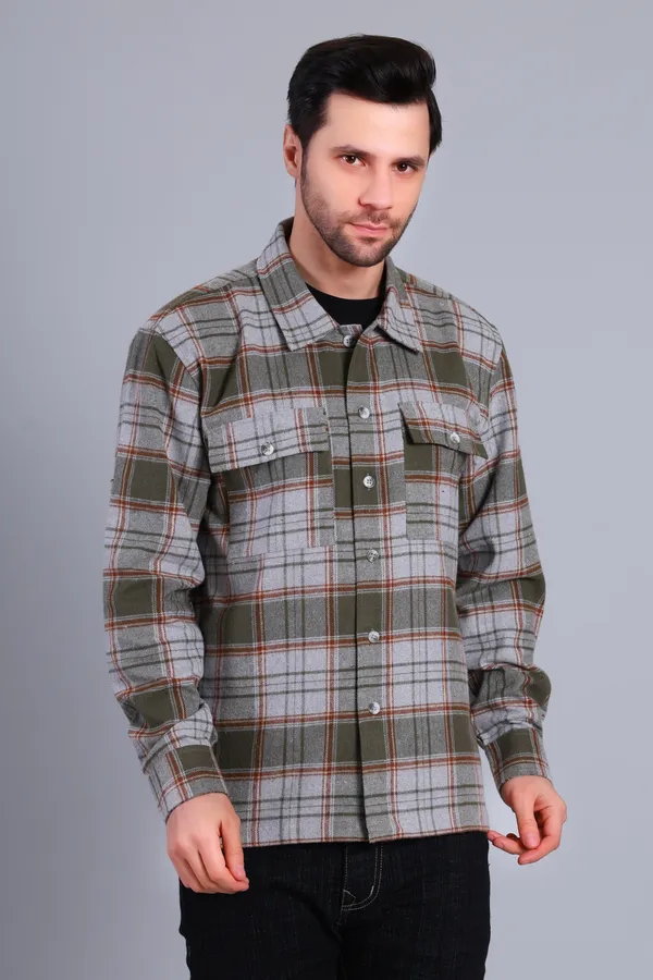 Olive_Green_Cotton_Blend_Checkered_Shacket_For_Men
