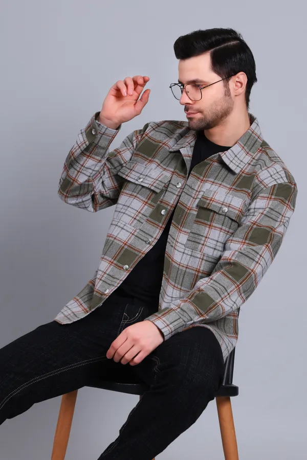 Olive_Green_Cotton_Blend_Checkered_Shacket_For_Men