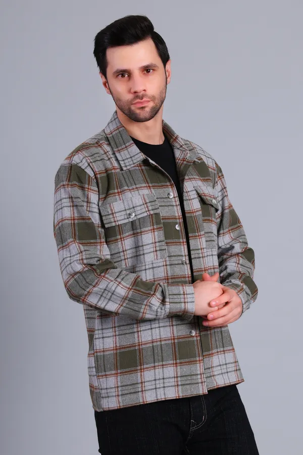Olive_Green_Cotton_Blend_Checkered_Shacket_For_Men