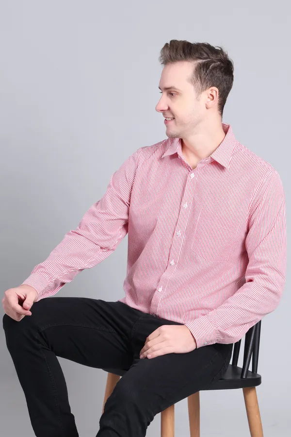 Red_Cotton_Blend_Stripes_Shirt_For_Men