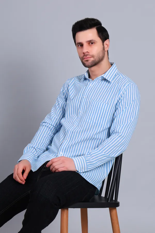 Blue_Cotton_Blend_Stripes_Shirt_For_Men