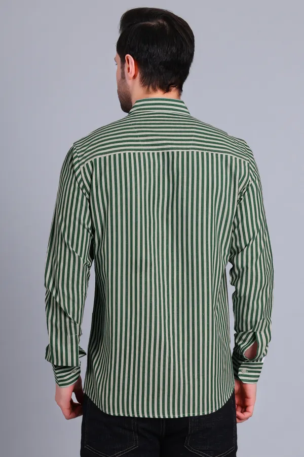 Green_Cotton_Blend_Stripes_Shirt_For_Men