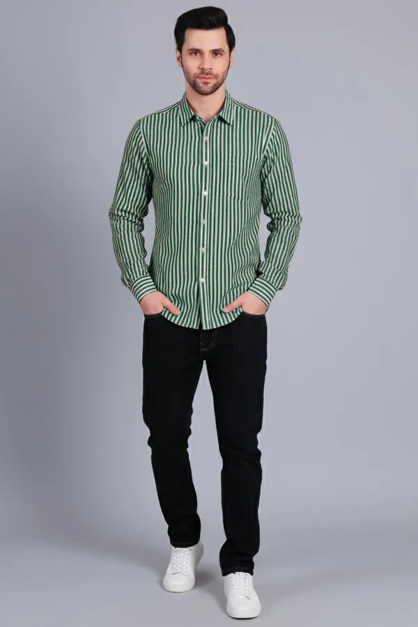 Green_Cotton_Blend_Stripes_Shirt_For_Men