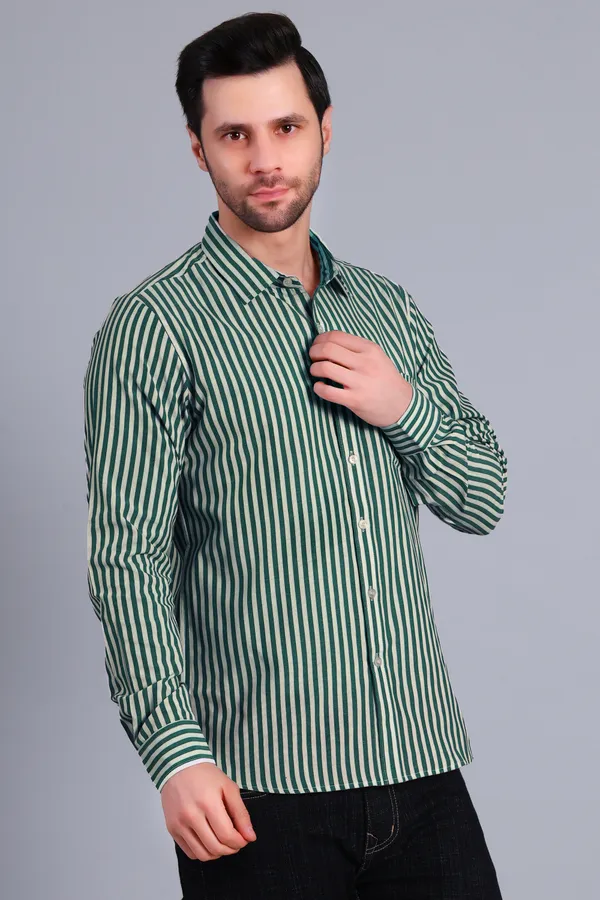 Green_Cotton_Blend_Stripes_Shirt_For_Men