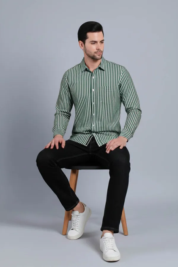 Green_Cotton_Blend_Stripes_Shirt_For_Men