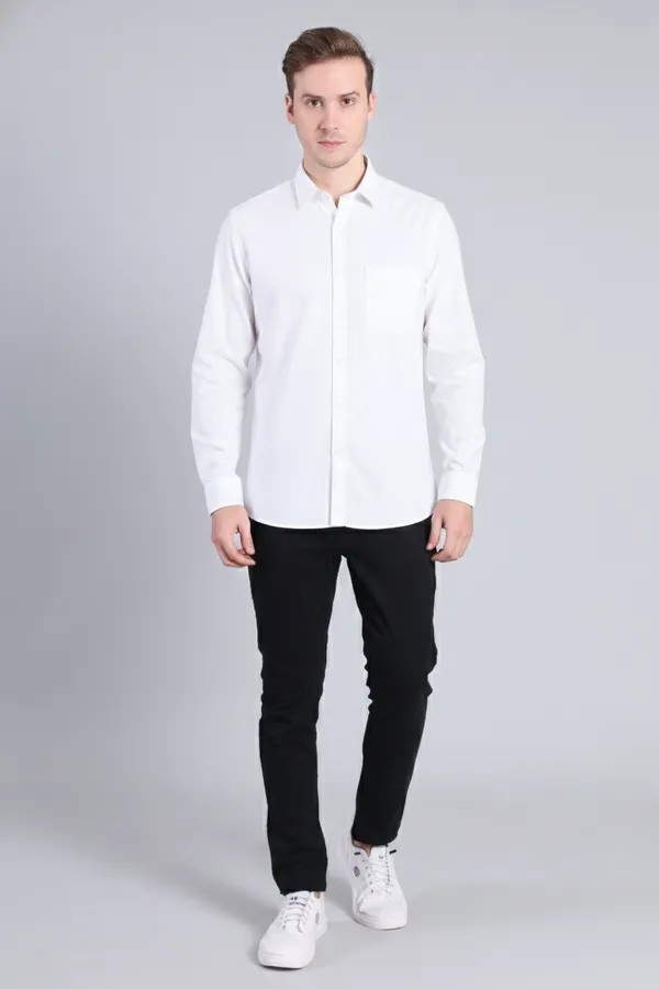 White_Cotton_And_Spandex_Solid_Shirt_For_Men