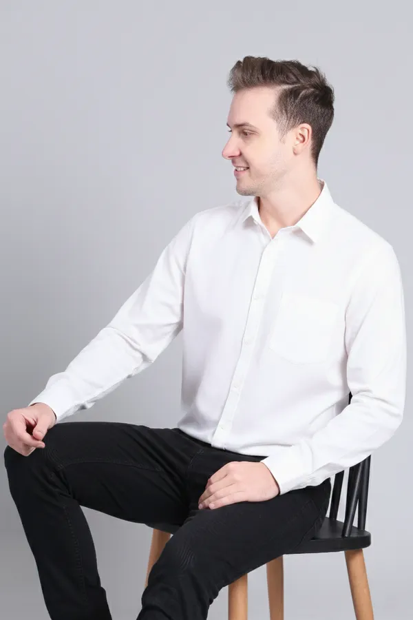 White_Cotton_And_Spandex_Solid_Shirt_For_Men