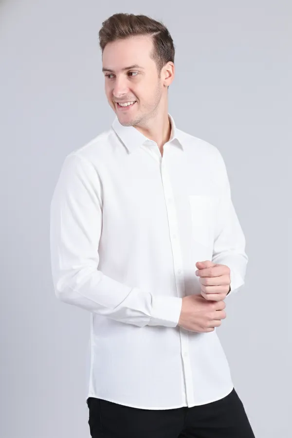 White_Cotton_And_Spandex_Solid_Shirt_For_Men