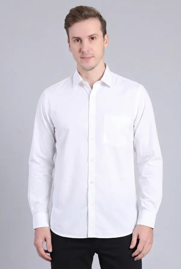White_Cotton_And_Spandex_Solid_Shirt_For_Men