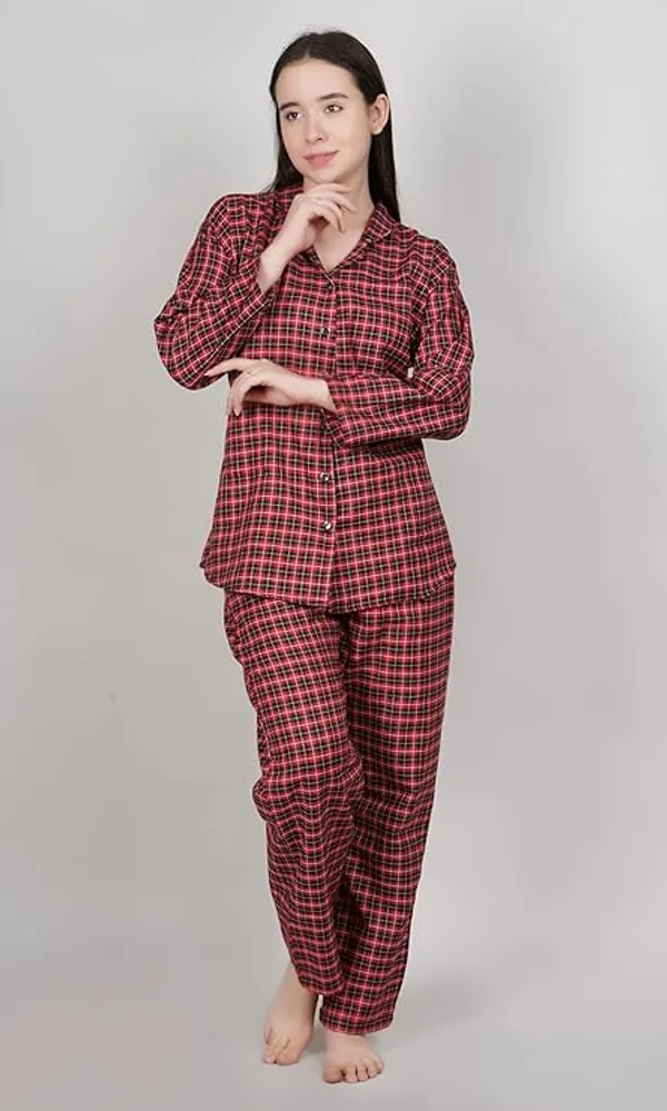 Red_Polyester_Checkered_Night_Suit_For_Women