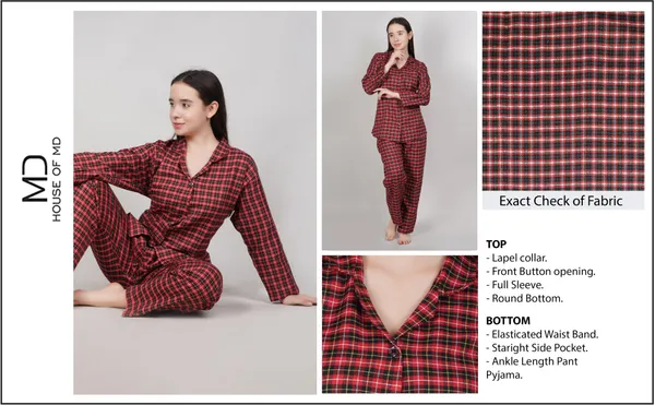 Red_Polyester_Checkered_Night_Suit_For_Women