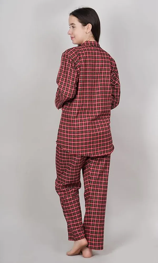 Red_Polyester_Checkered_Night_Suit_For_Women