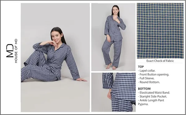 Blue_Polyester_Checkered_Night_Suit_For_Women