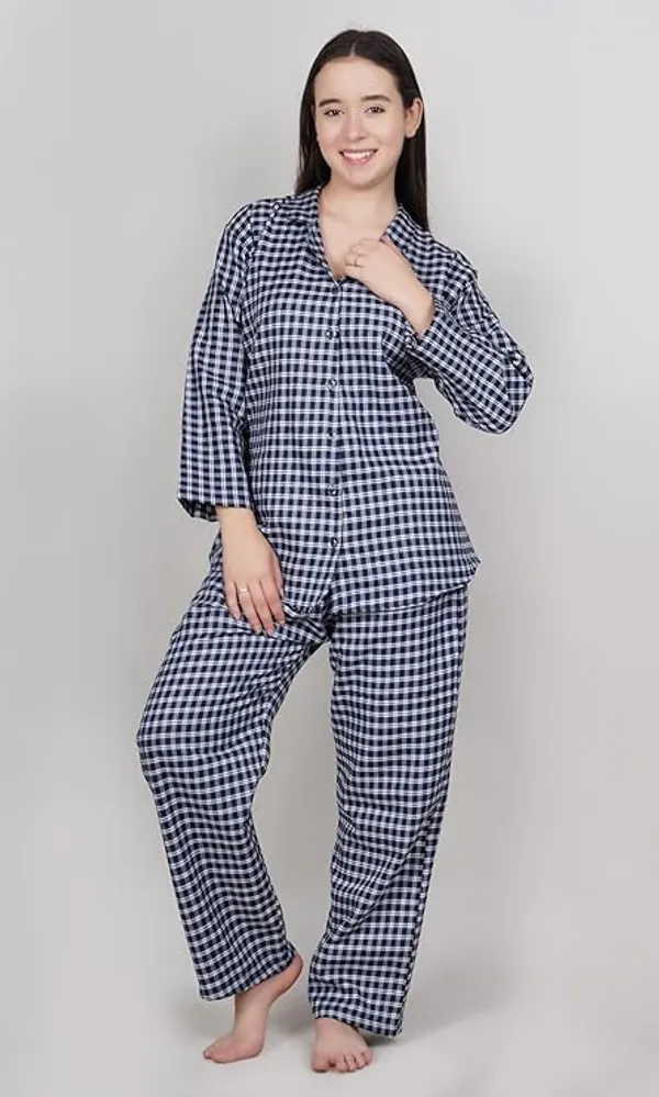 Blue_Polyester_Checkered_Night_Suit_For_Women