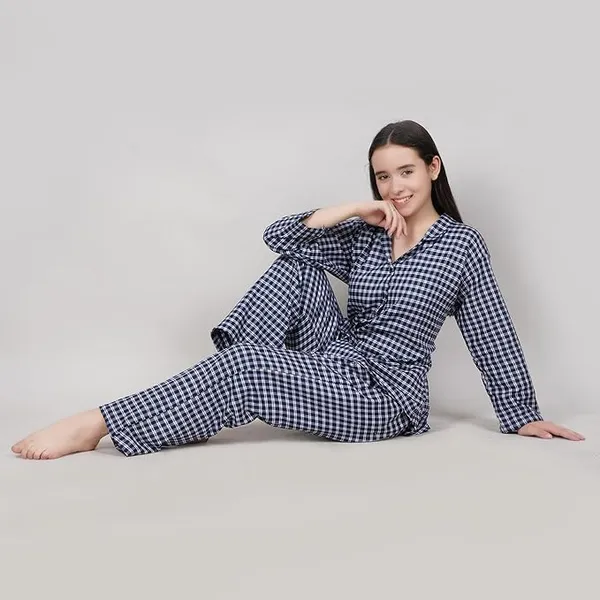 Blue_Polyester_Checkered_Night_Suit_For_Women