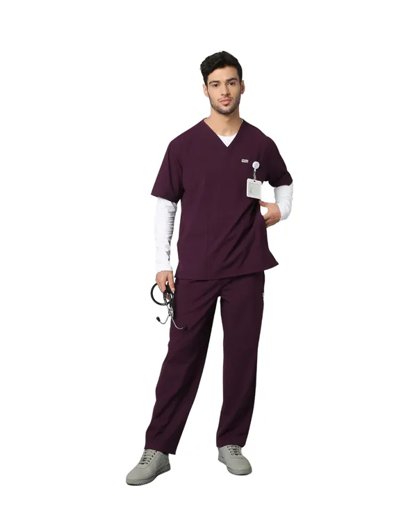 Wine_Poly_Viscose_Premium_Medical_Scrubs_Set_For_Doctors,_Nurses_And_Healthcare_Professionals