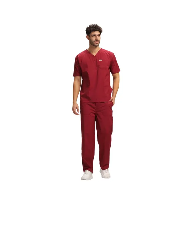 Maroon_Poly_Viscose_classic_Medical_Scrubs_Set_For_Doctors,_Nurses_And_Healthcare_Professionals