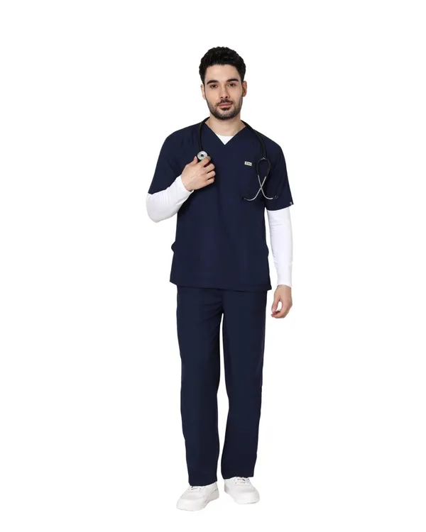 Navy_Blue_Poly_Viscose_classic_Medical_Scrubs_Set_For_Doctors,_Nurses_And_Healthcare_Professionals