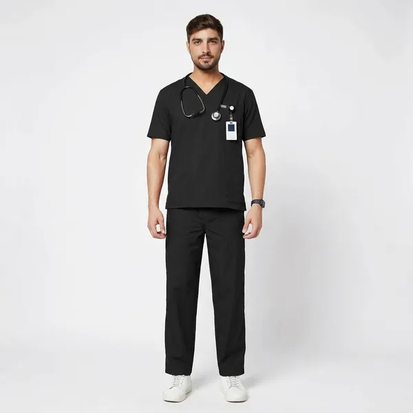 Black_Poly_Viscose_classic_Medical_Scrubs_Set_For_Doctors,_Nurses_And_Healthcare_Professionals