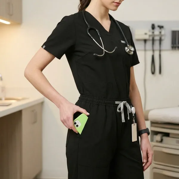 Black_Poly_Viscose_Premium_Medical_Scrubs_Set_For_Doctors,_Nurses_And_Healthcare_Professionals