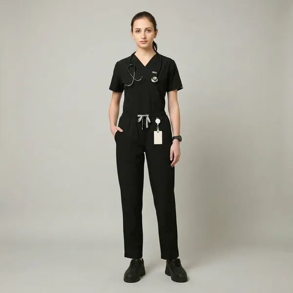Black_Poly_Viscose_Premium_Medical_Scrubs_Set_For_Doctors,_Nurses_And_Healthcare_Professionals