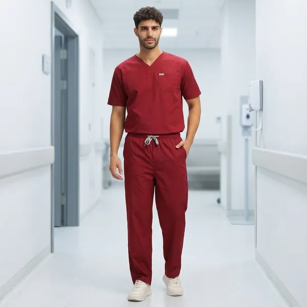 Maroon_Poly_Viscose_classic_Medical_Scrubs_Set_For_Doctors,_Nurses_And_Healthcare_Professionals
