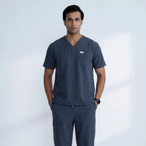 Steel_Grey_Poly_Viscose_Premium_Medical_Scrubs_Set_For_Doctors,_Nurses_And_Healthcare_Professionals