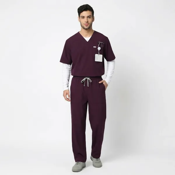 Wine_Poly_Viscose_Premium_Medical_Scrubs_Set_For_Doctors,_Nurses_And_Healthcare_Professionals