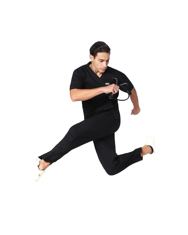 Black_Poly_Viscose_Premium_Medical_Scrubs_Set_For_Doctors,_Nurses_And_Healthcare_Professionals