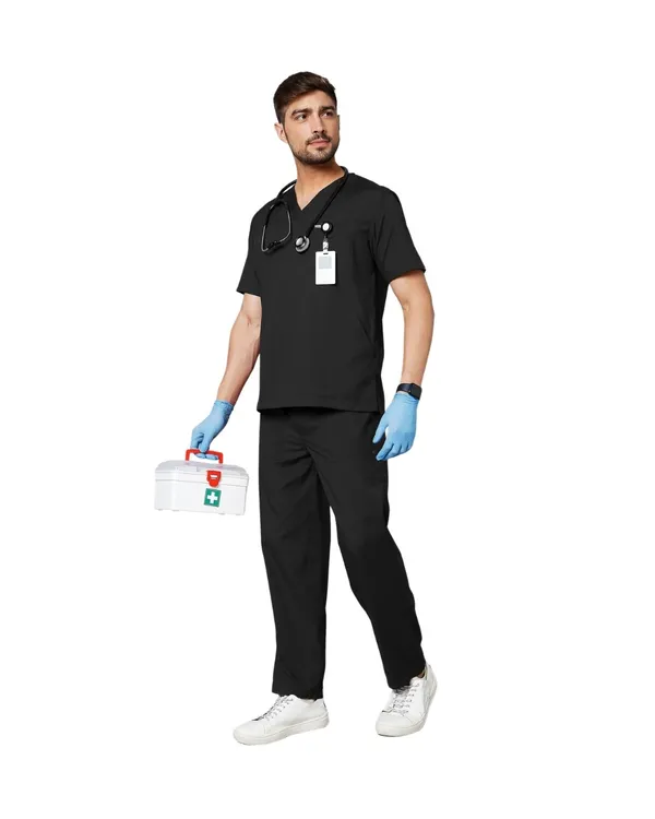 Black_Poly_Viscose_classic_Medical_Scrubs_Set_For_Doctors,_Nurses_And_Healthcare_Professionals