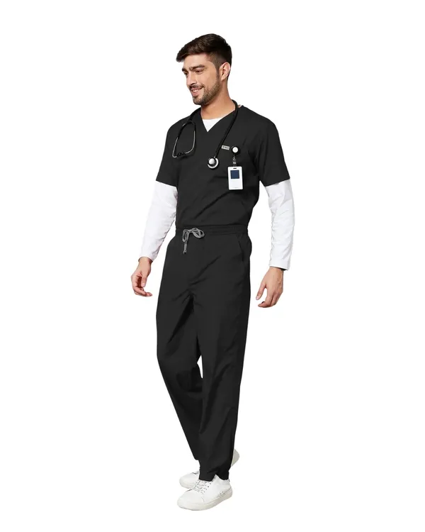 Black_Poly_Viscose_classic_Medical_Scrubs_Set_For_Doctors,_Nurses_And_Healthcare_Professionals