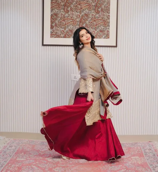 Beige_And_Red_Cotton_Premium_&_Fancy_Design_Kurti_And_Palazzo_Set_For_Women