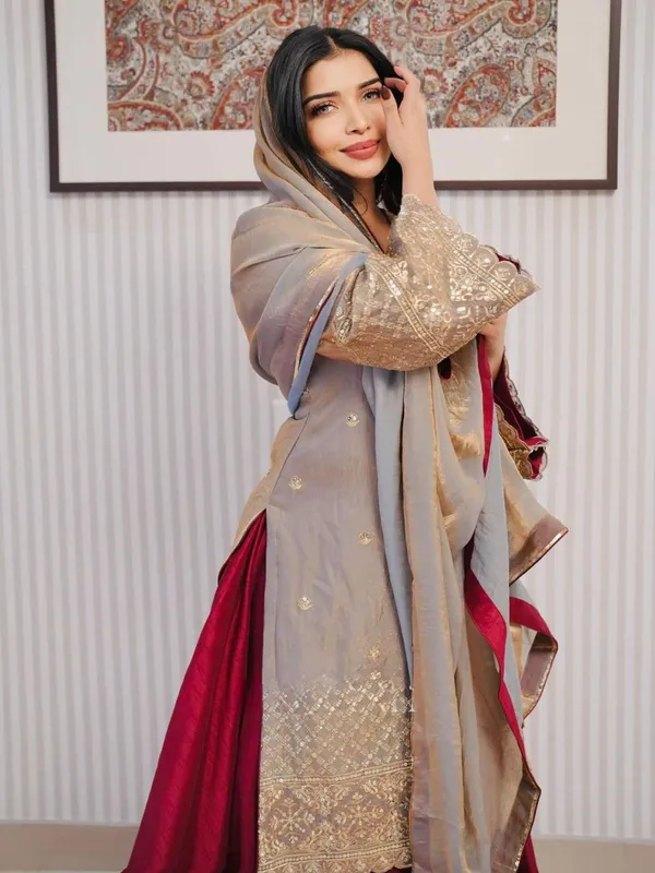 Beige_And_Red_Cotton_Premium_&_Fancy_Design_Kurti_And_Palazzo_Set_For_Women