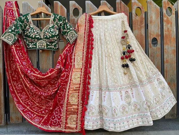 Red_And_White_Georgette_Premium_&_Fancy_Design_Lehenga_Set_For_Women