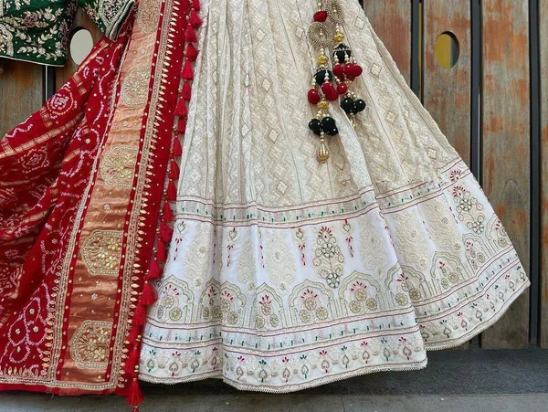 Red_And_White_Georgette_Premium_&_Fancy_Design_Lehenga_Set_For_Women