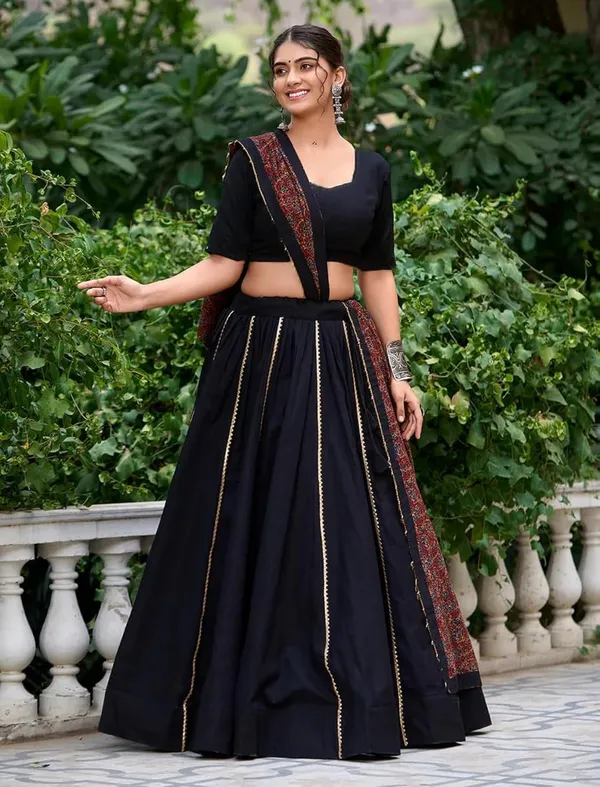 Black_Cotton_Premium_&_Fancy_Design_Lehenga_Set_For_Women