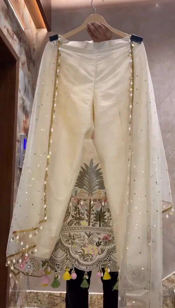 White_Net_Premium_&_Fancy_Design_Kurti_And_Pant_Set_For_Women