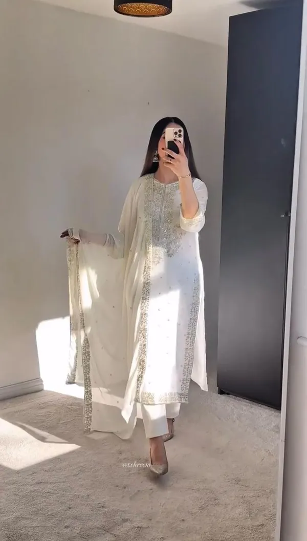 White_Cotton_Premium_&_Fancy_Design_Suit_Set_For_Women