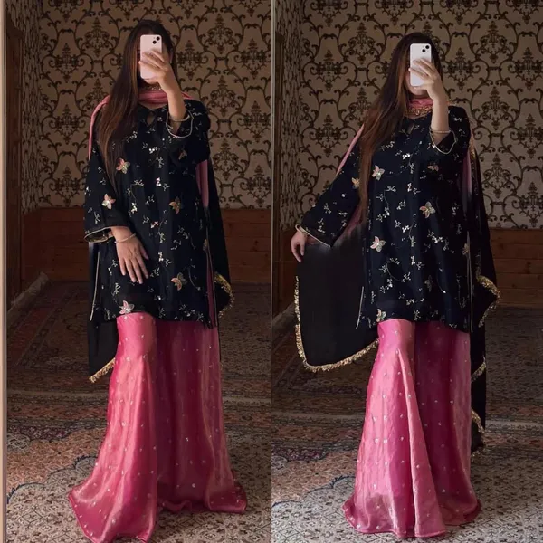 Black_Pink_Cotton_Premium_&_Fancy_Design_Sharara_Set_For_Women