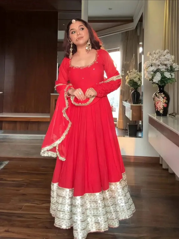 Red_Chinon_Premium_&_Fancy_Design_Anarkali_Set_For_Women