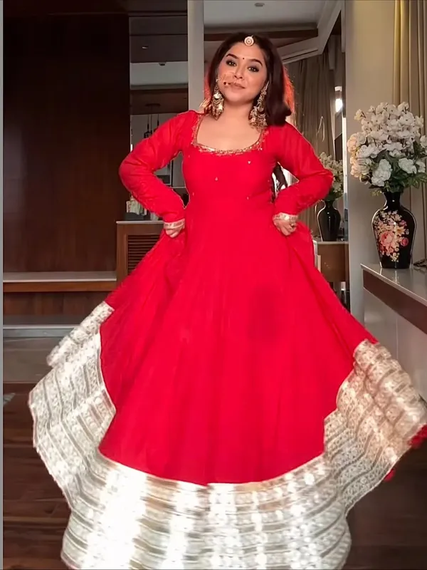 Red_Chinon_Premium_&_Fancy_Design_Anarkali_Set_For_Women
