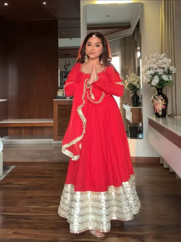 Red_Chinon_Premium_&_Fancy_Design_Anarkali_Set_For_Women
