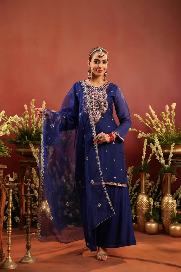 Blue_Organza_Premium_&_Fancy_Design_Kurta_And_Palazzo_Suit_Set_For_Women