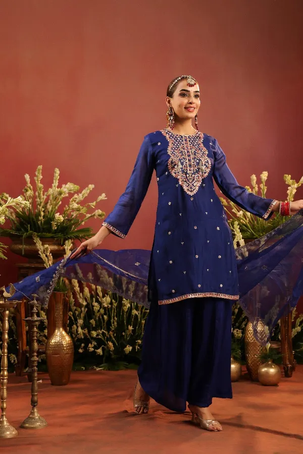 Blue_Organza_Premium_&_Fancy_Design_Kurta_And_Palazzo_Suit_Set_For_Women
