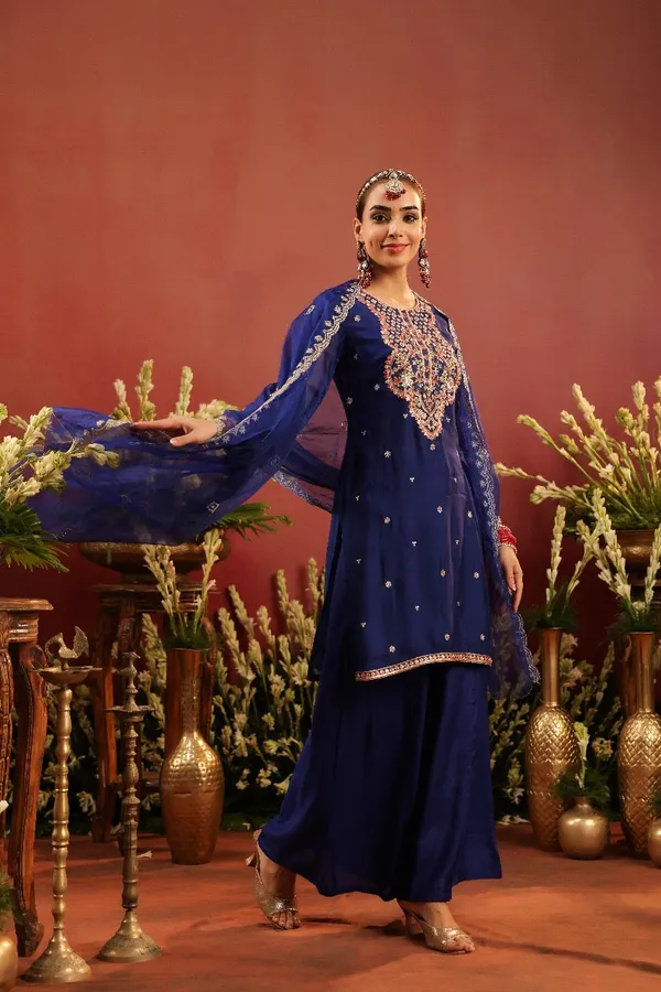 Blue_Organza_Premium_&_Fancy_Design_Kurta_And_Palazzo_Suit_Set_For_Women